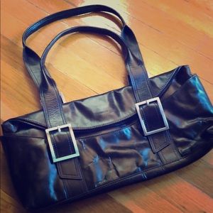 Kenneth Cole leather crackle hand bag in dk brown